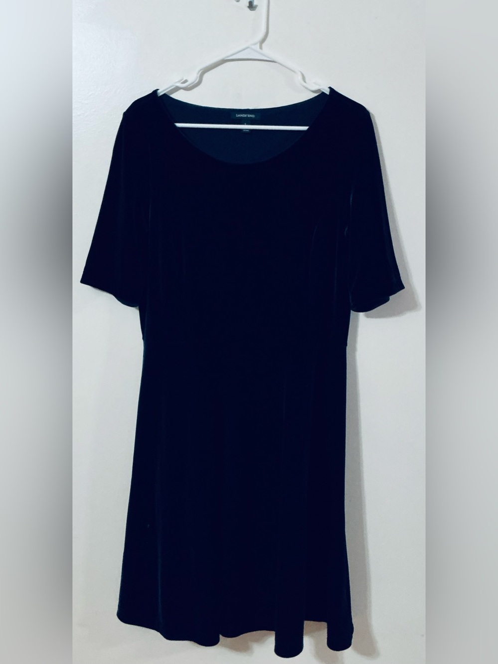 Lands' End Dark Blue Velvet Scoop Neck Below The Knee Length Dress, Size L